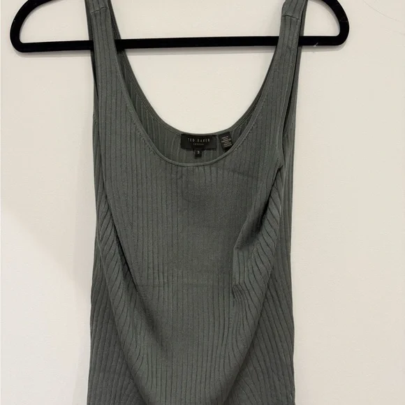 Ted Baker Fitted Green Ribbed Tank Top - Picture 2 of 3